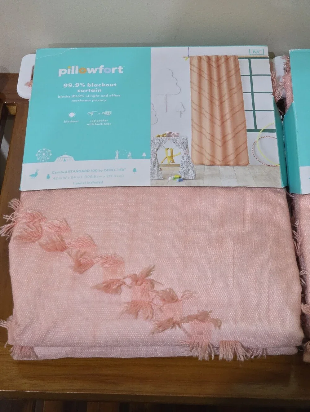 Pillowfort Blush Pink Fringed Window Curtains (2) Panels Size 42